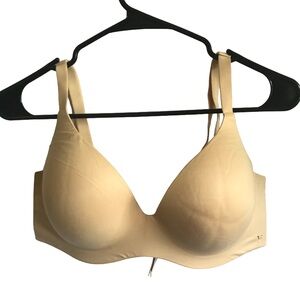 Victoria Secret Lined Semi Demi Bra 34DD Tan Satin Wire Free
